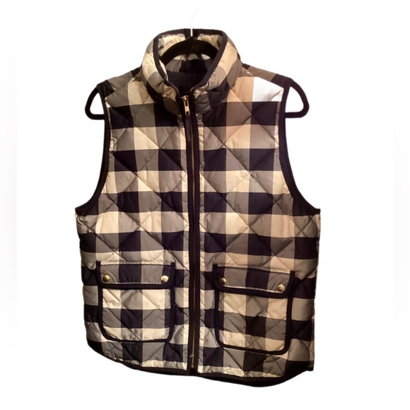 J Crew Women's Excursion Casual Light Quilted Vest Buffalo Navy Ivory Plaid M - Picture 2 of 5